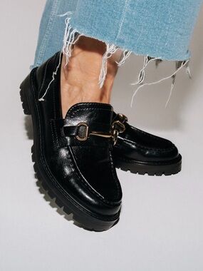 Steve Madden MISTOR Black Leather Chunky Loafer Sz 6M Women